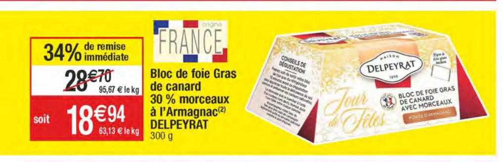 bloc de foie gras de canard 30% morceaux à l'armagnac delpeyrat