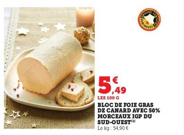 bloc de foie gras de canard avec 50% morceaux igp du sud-ouest