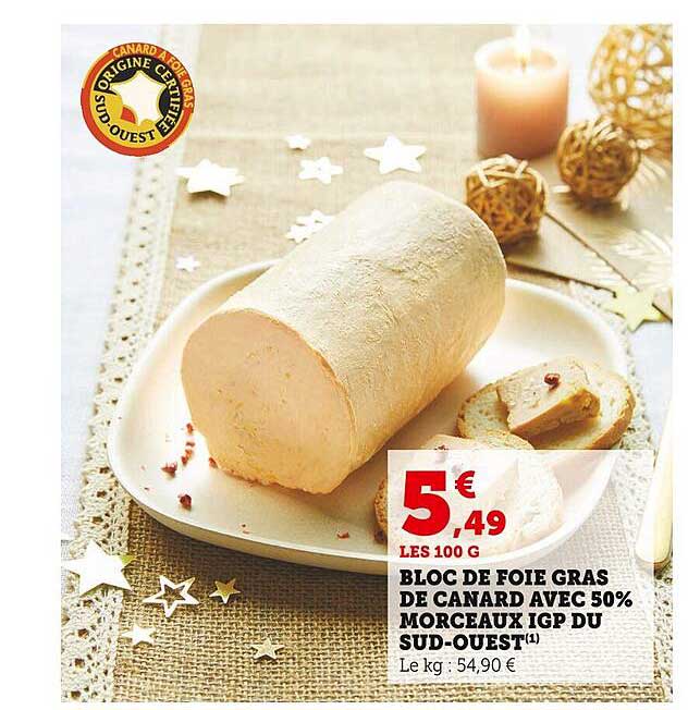 bloc de foie gras de canard avec 50% morceaux igp du sud-ouest