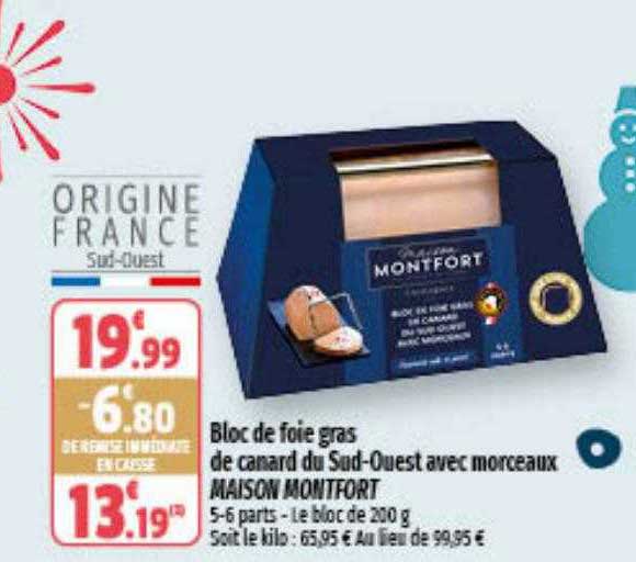 bloc de foie gras de canard du sud-ouest avec morceaux maison montfort