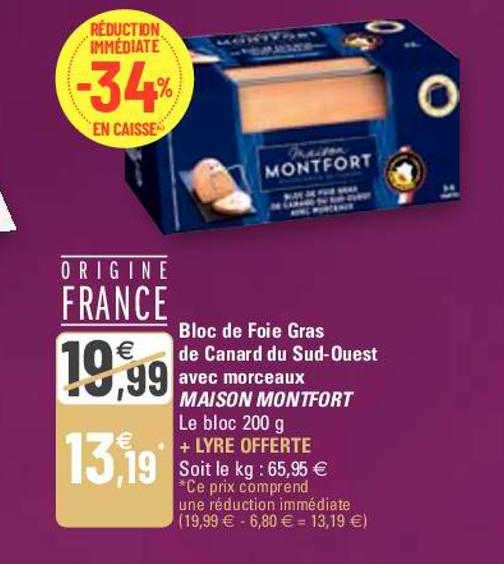 bloc de foie gras de canard du sud-ouest avec morceaux maison montfort