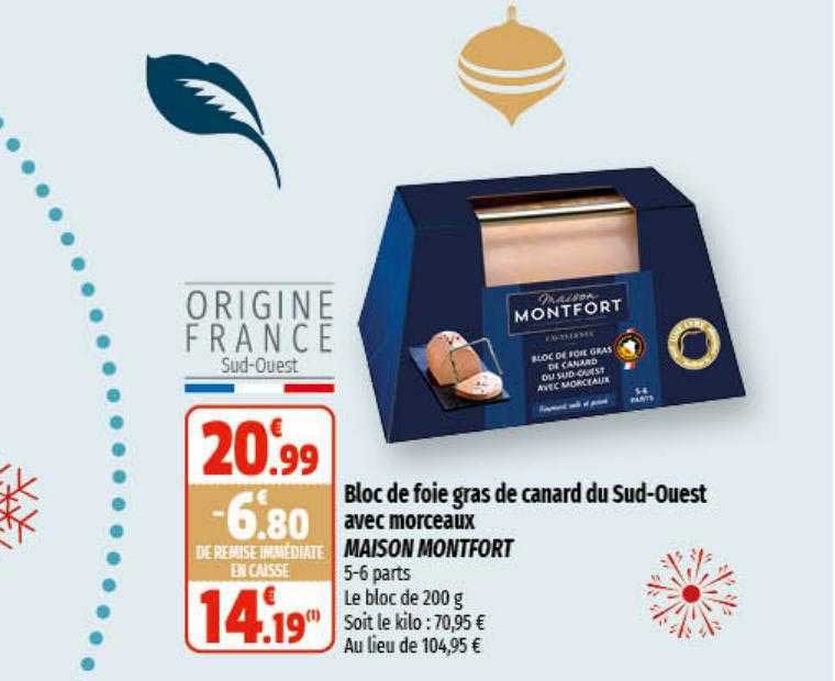 bloc de foie gras de canard du sud-ouest avec morceaux maison montfort