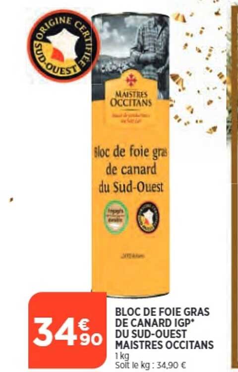 bloc de foie gras de canard igp du sud-ouest maistres occitans