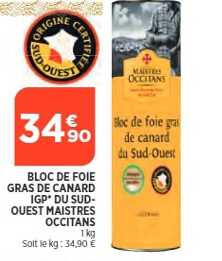 bloc de foie gras de canard igp du sud-ouest maistres occitans
