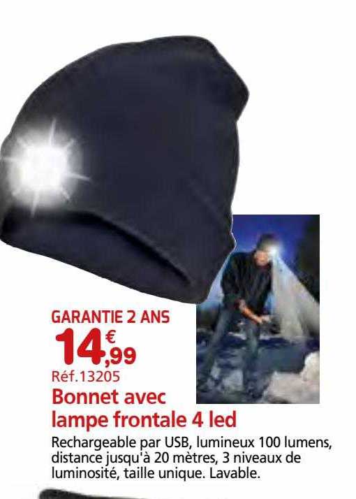 bonnet avec lampe frontale 4 led