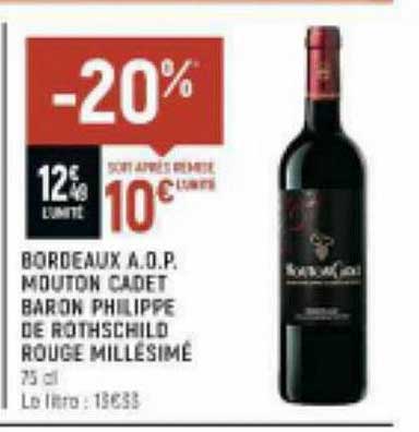 bordeaux a.o.p. mouton cadet baron philippe de rothschild rouge millésimé