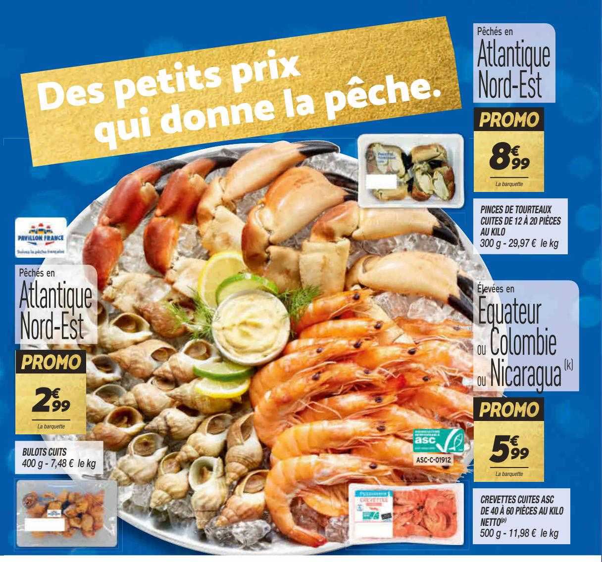 boulots cuits, pinces de tourteaux cuites ou crevettes cuites asc