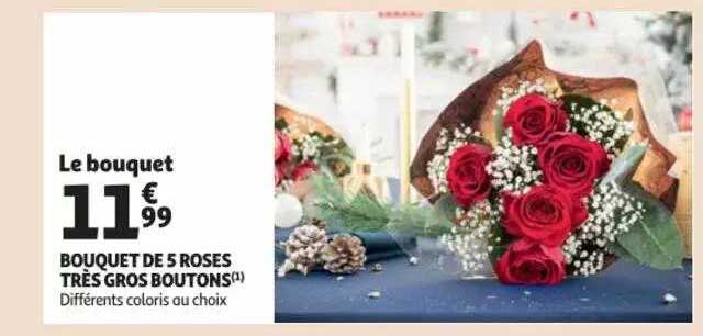 bouquet de 5 roses très gros boutons