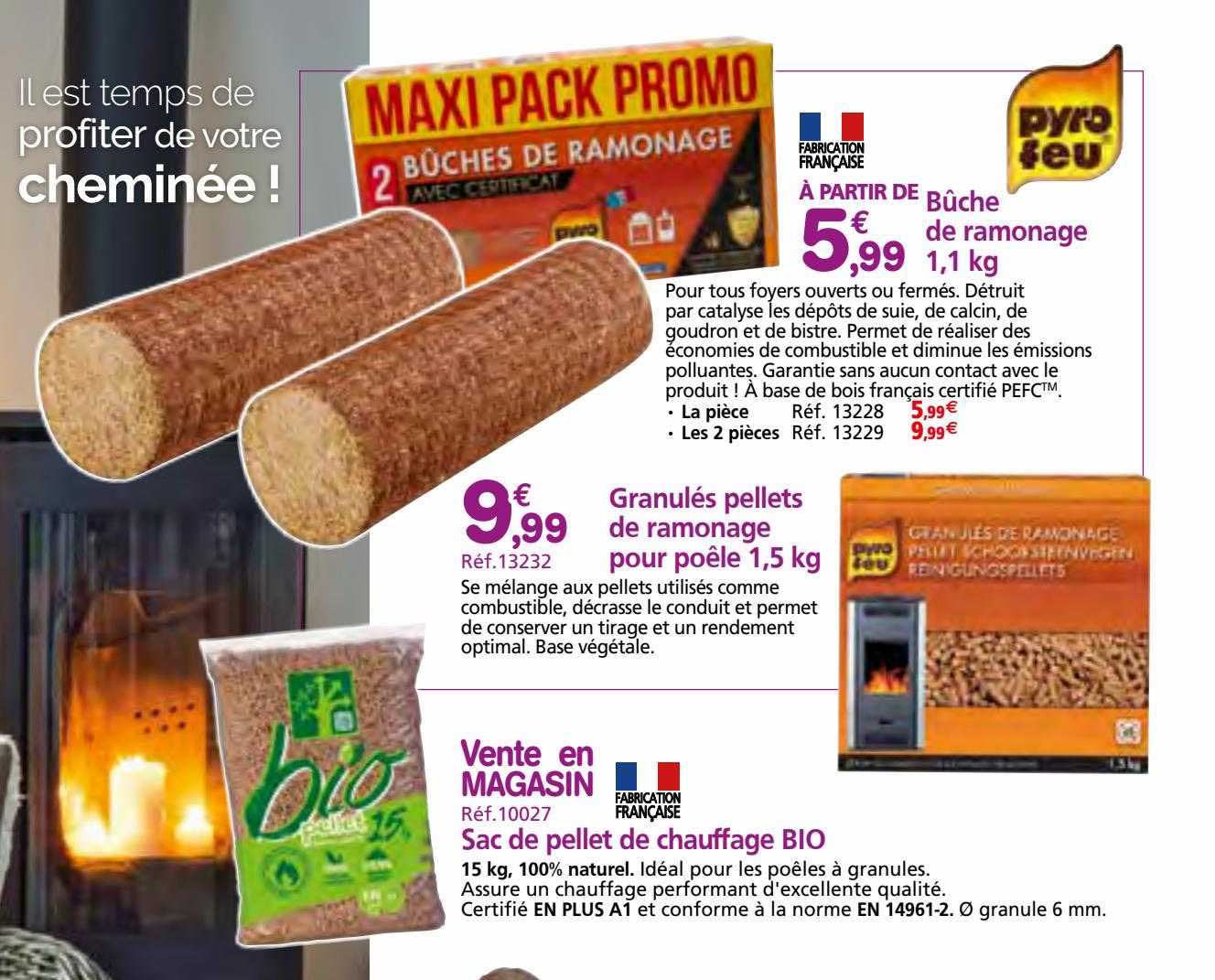 bûche de ramonage 1,1 kg pyro feu, granulés pellets de ramonage pour poêle 1,5 kg pyro feu, sac de pellet de chauffage bio