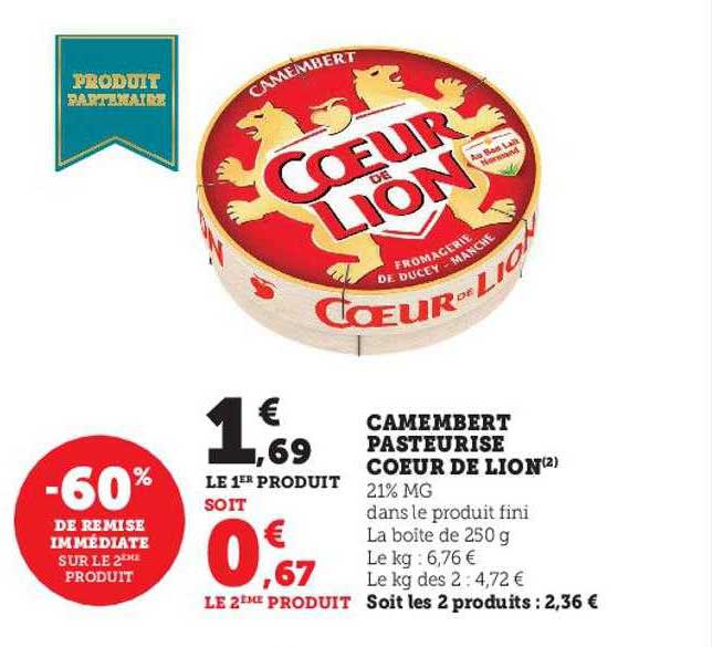 Camembert Pasteurisé Cœur De Lion