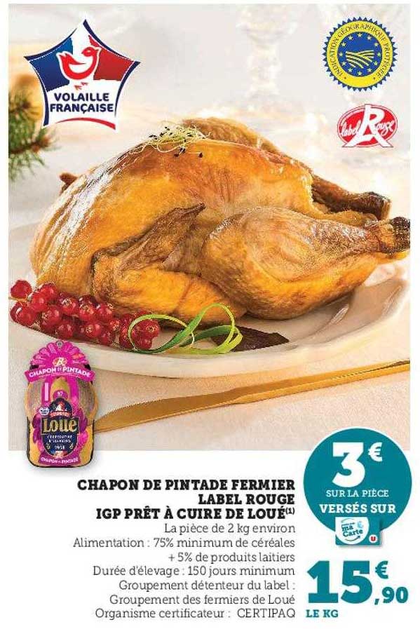 chapon de pintade fermier label rouge igp prêt à cuire de loué