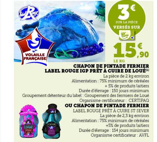 chapon de pintade fermier label rouge igp prêt à cuire de loué ou chapon de pintade fermier