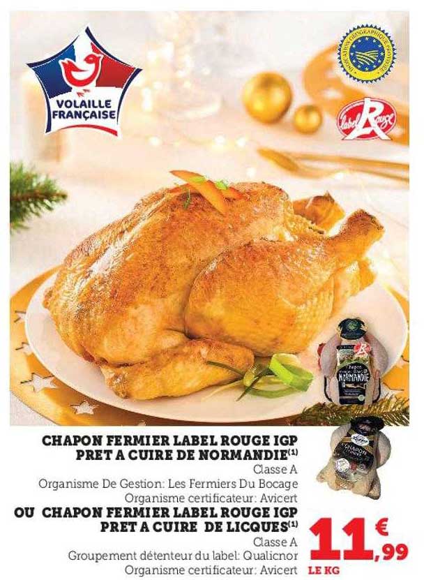 chapon fermier label rouge igp prêt à cuire de normandie ou de licques