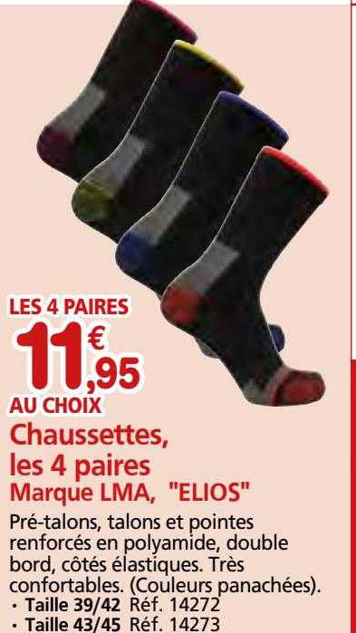 chaussettes, les 4 paires lma elios