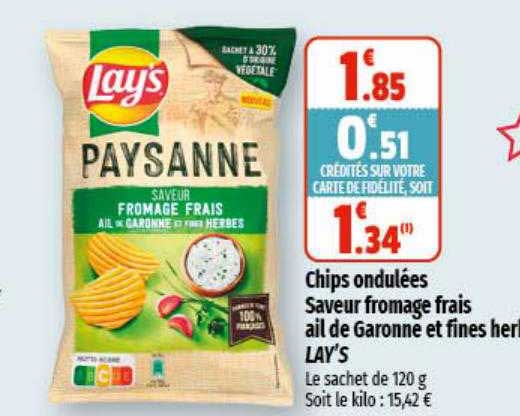 chips ondulées saveur fromage frais ail de garonne et fines herbes lay's