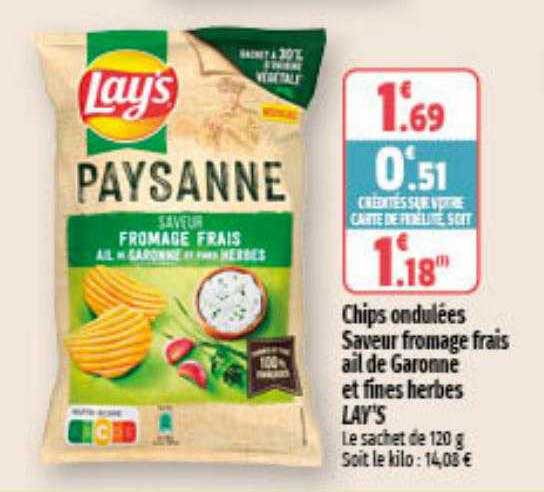 chips ondulées saveur fromage frais ail de garonne et fines herbes lay's
