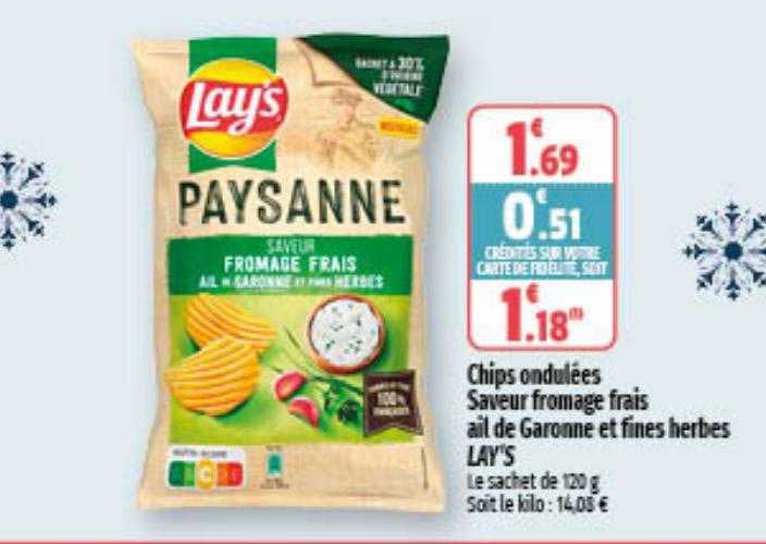 chips ondulées saveur fromage frais ail de garonne et fines herbes lay's