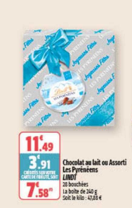 chocolat au lait ou assorti les pyrénéens lindt
