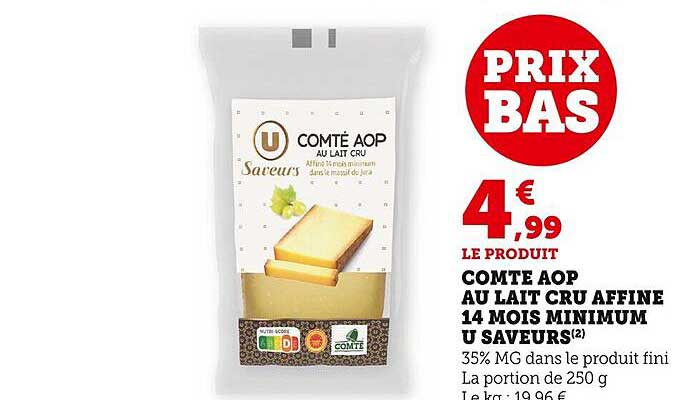 comté aop au lait cru affiné 14 mois minimum u saveurs