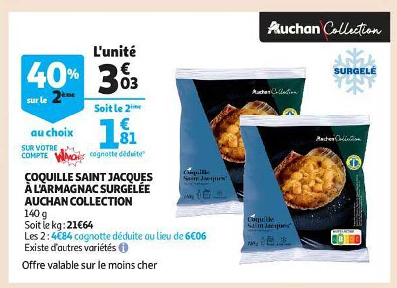 coquille saint jacques à l'armagnac surgelée auchan collection
