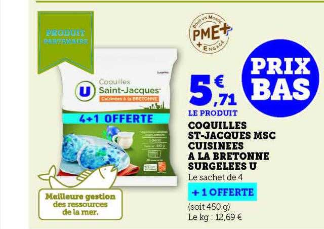 coquilles st-jacques msc cuisinées à la  bretonne surgelées u