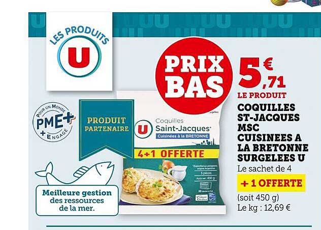 coquilles st-jacques msc cuisinées à la bretonne surgelées u