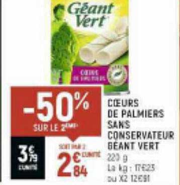 cœurs de palmiers sans conservateur géant vert