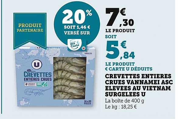 crevettes entières crues vannamei asc élevées au vietnam surgelées u