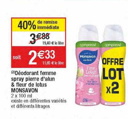 déodorant femme spray pierre d'alun & fleur de lotus monsavon