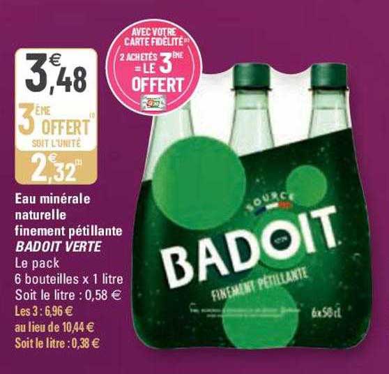 eau minérale naturelle finement pétillante badoit verte
