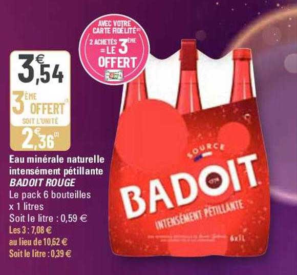 eau minérale naturelle intensément pétillante badoit rouge