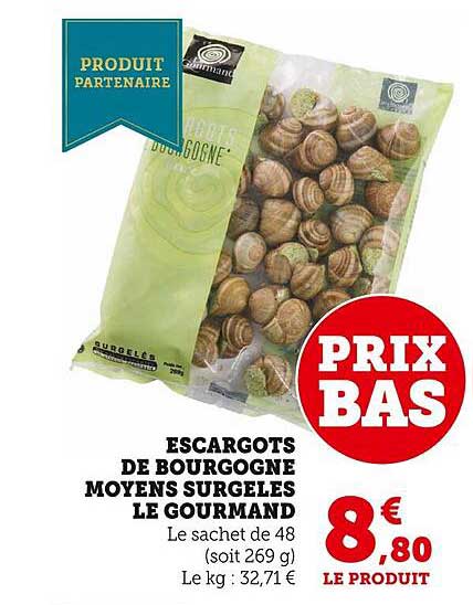 escargots de bourgogne moyens surgelés le gourmand