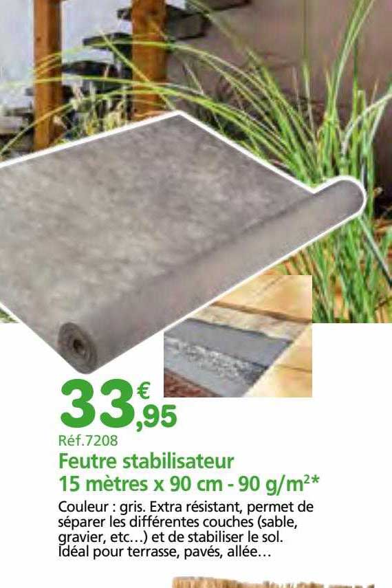 feutre stabilisateur 15 mètres x 90 cm - 90 g-m²