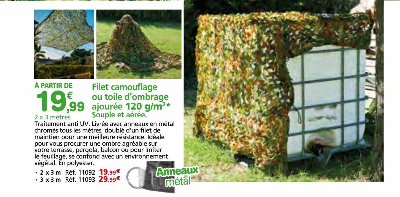 filet camouflage ou toile d'ombrage ajourée 120 g-m² souple et aérée