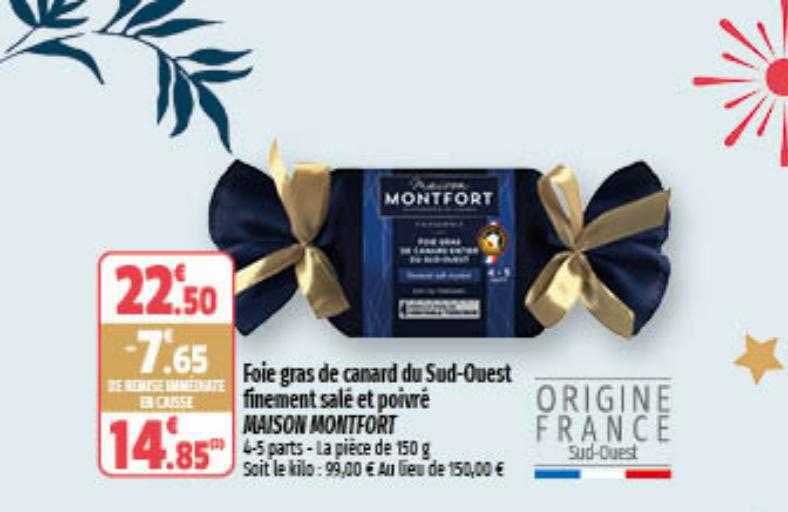 foie gras de canard du sud-ouest finement salé et poivré maison montfort