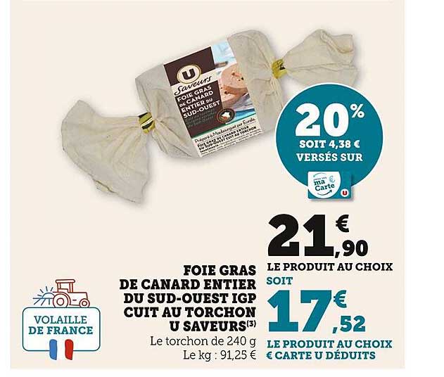 foie gras de canard entier du sud-ouest igp cuit au torchon u saveurs