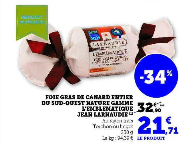 foie gras de canard entier du sud-ouest nature gamme l'emblématique jean larnaudie