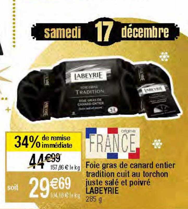 foie gras de canard entier tradition cuit au torchon juste salé et poivré labeyrie