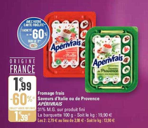 fromage frais saveurs d'italie ou de provence apérivrais
