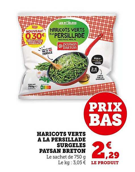 haricots verts à la persillade surgelés paysan breton