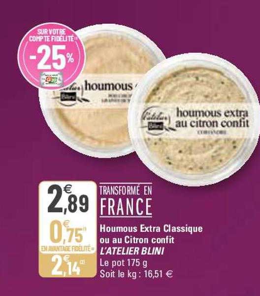 Houmous Extra Classique Ou Au Citron Confit L'atelier Blini