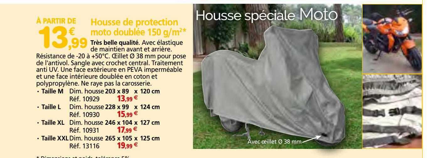 housse de protection moto doublée 150 g-m²