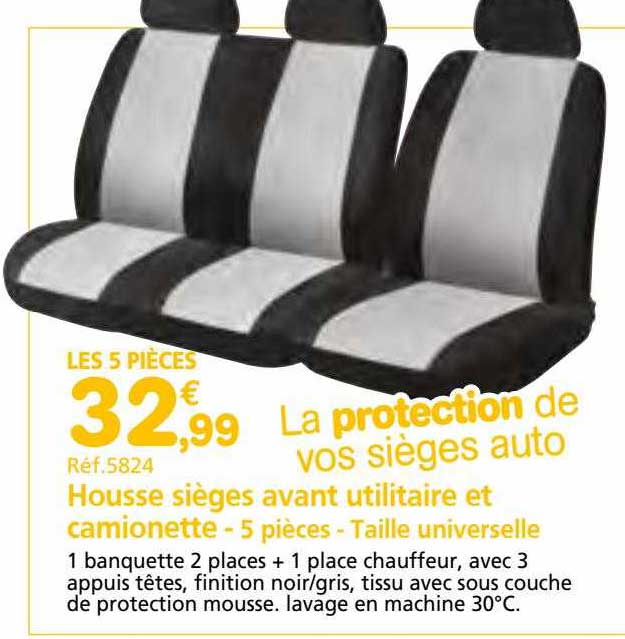 housse sièges avant utilitaire et camionnette - 5 pièces - taille universelle