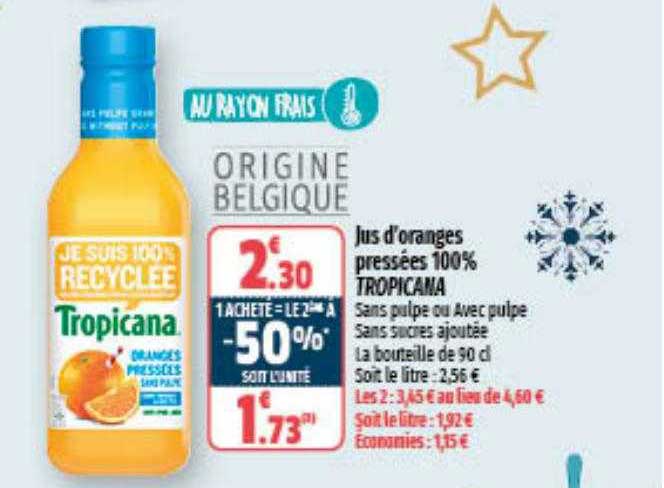 jus d'oranges pressées 100% tropicana