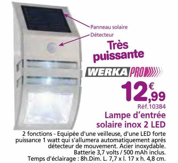 lampe d'entrée solaire inox 2 led werka pro