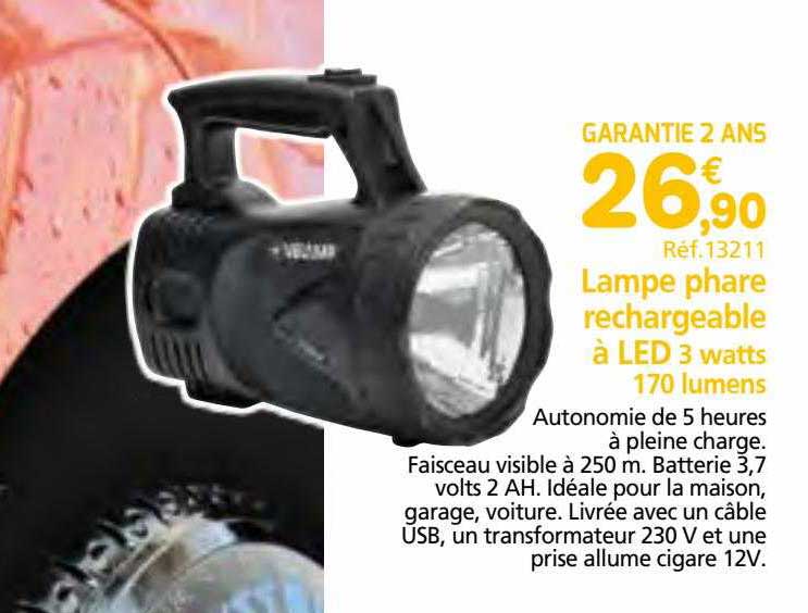 lampe phare rechargeable à led 3 watts 170 lumens