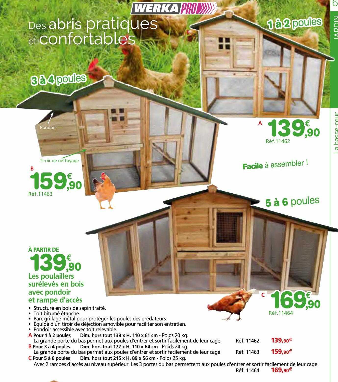 les poulaillers surélevés en bois avec pondoir et rampe d'accès werka pro