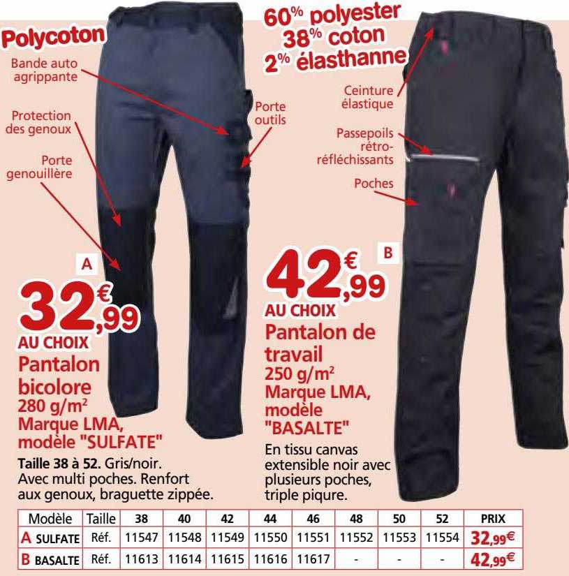 lma pantalon bicolore "sulfate" ou pantalon de travail "basalte"