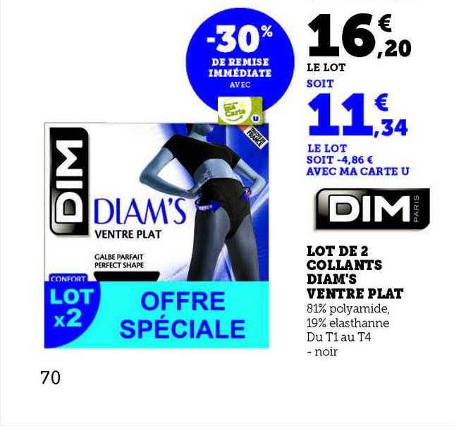 lot de 2 collants diam's ventre plat dim paris