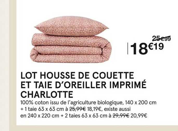 lot housse de couette et taie d'oreiller imprimé charlotte